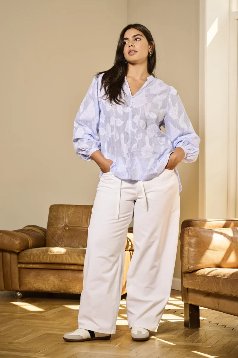 CARTORRA L/S V-NECK STRIPE TOP Cashmere Blue - Bild 5