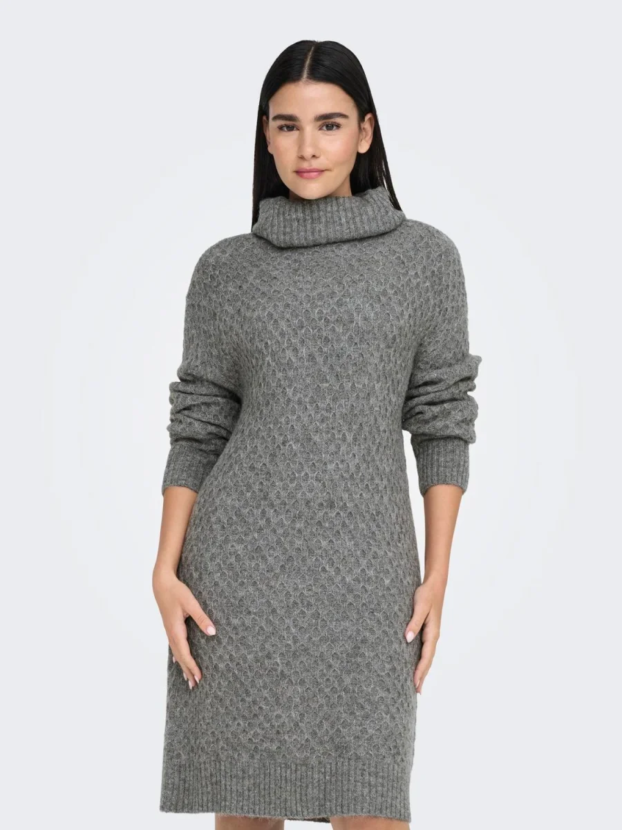 JDYBIGUM L/S COWL NECK DRESS Medium Grey Melange - Bild 4