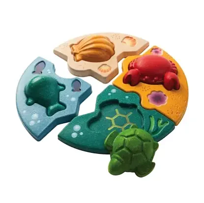 Pedagogiskt Träpussel Marint för Barn | PlanToys